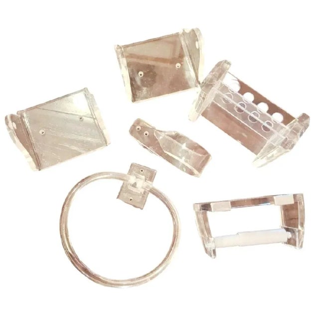 Vintage Lucite Bathroom Set Toilet Paper, Toothbrush, Towel Hook Holder- Set 6 For Sale - Image 9 of 9