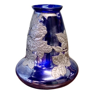Art Nouveau Cobalt Blue Vase with Pewter Overlay, 1900s For Sale