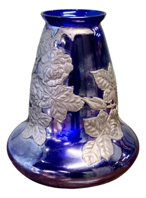 Art Nouveau Cobalt Blue Vase with Pewter Overlay, 1900s