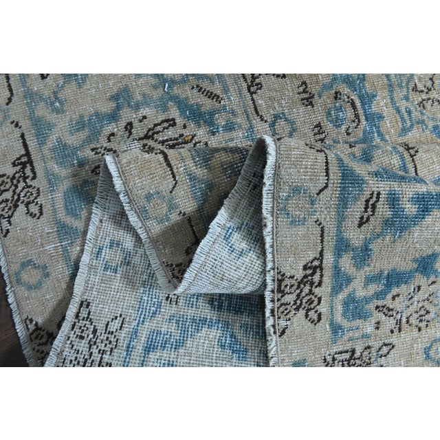 1970s Vintage Persian Handmade Wool Cotton Blue Area Rug For Sale - Image 10 of 11