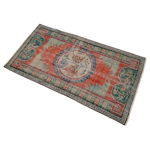 Textile Turkish Hand Knotted Small Rug Distressed Doormat Kitchen Entrtyway Deco - 2′4″ × 4′4″ For Sale - Image 7 of 16