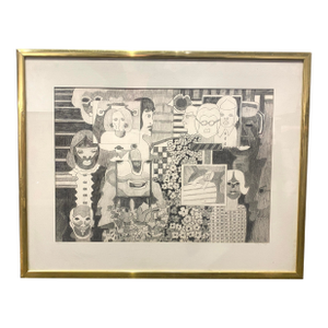 1970s Vintage 70s Illustrative Drawing Facades Series by Molly Schiff