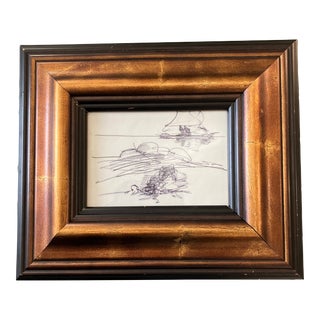 1970’s Original Abstract Ink Drawing Chunky Frame For Sale