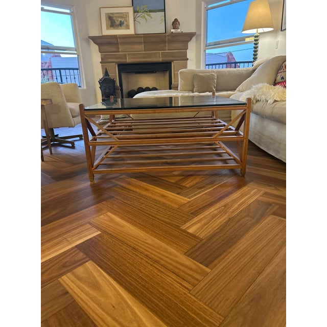 Beautiful vintage walnut coffee table made in the USA in the early 1990’s. Glass top ( a few scratches ) glass top is 1/2...