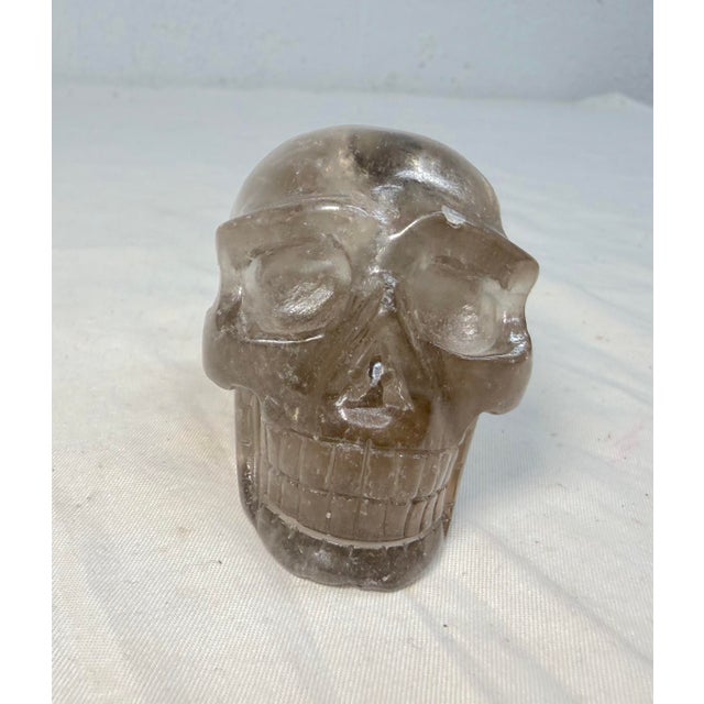 1940s 1940s Hand Carved Rock Crystal Hard Stone Skeleton Skull Sculpture Statue For Sale - Image 5 of 12