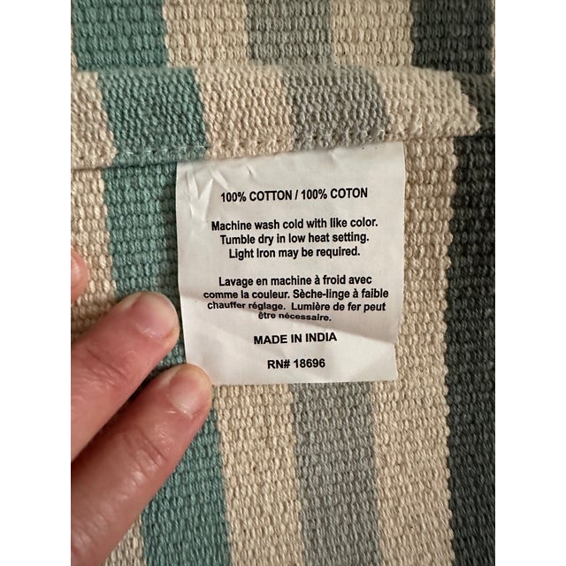 Textile Green Striped Cotton Table Runner For Sale - Image 7 of 9