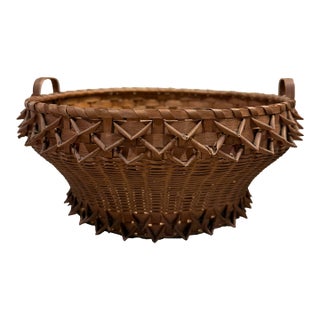 Rare Early 20th Century Double Handled Porcupine Coil Curl Basket With Miniature Interior Pockets For Sale
