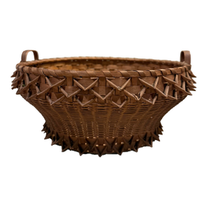 Rare Early 20th Century Double Handled Porcupine Coil Curl Basket With Miniature Interior Pockets