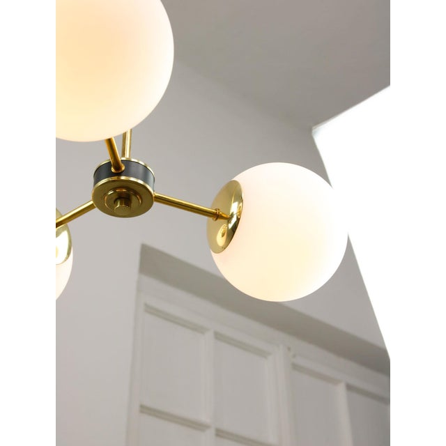 Mid-Century Modern Italian Pendant Light in Brass and Opaline Glass, 1960s For Sale - Image 12 of 15