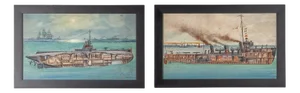 Charles John De Lacy, Warship Illustrations, Late 19th or Early 20th Century, Oil Paintings on Board, Framed, Set of 2