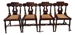 Antique Set of Four Federal Baltimore Style Paint Decorated Cane Seat Chairs, Circa 1820s