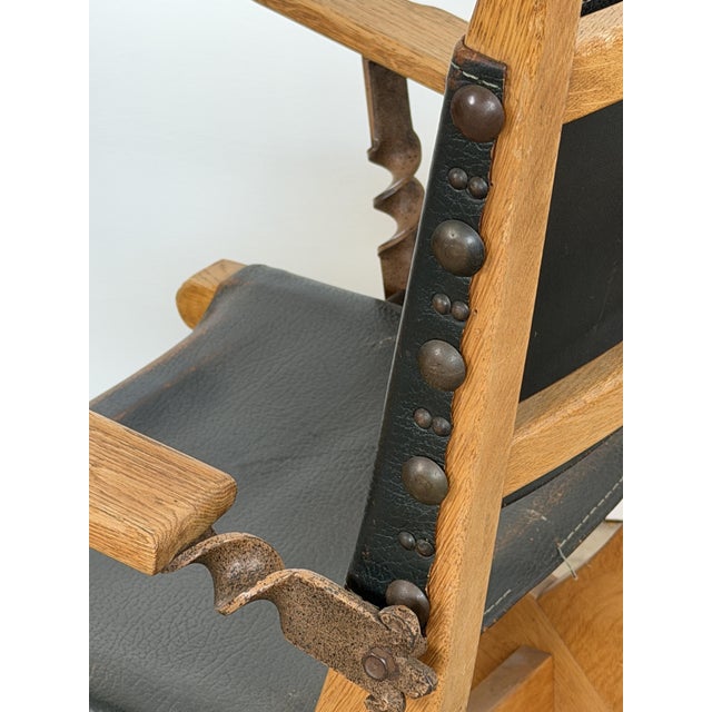 Black Brutalist Dutch Oak and Leather X-Frame Chairs by Bram Sprij, 1960s, Set of 6 For Sale - Image 8 of 16