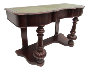 Mahogany Console Table with Leather Inlay Top and Drawer, 1870s