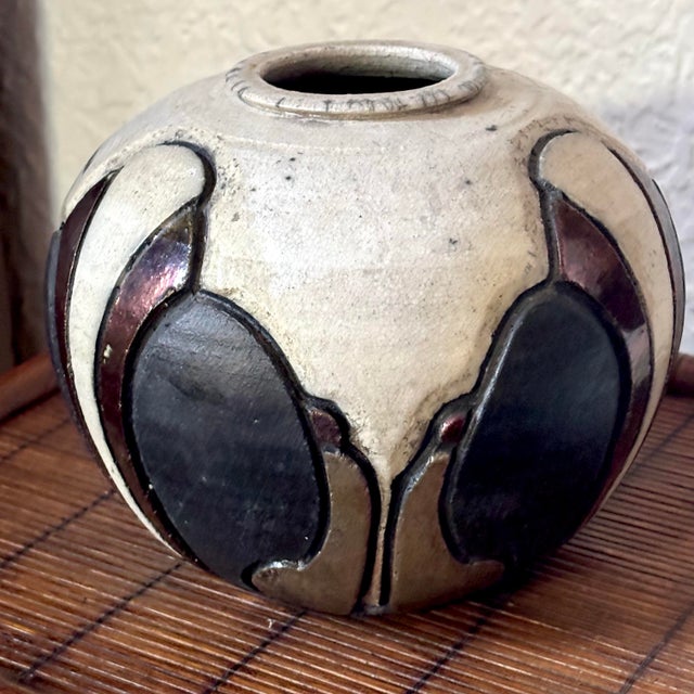 Contemporary 1980s Signed Nancy April Art Deco Raku Vase For Sale - Image 3 of 12