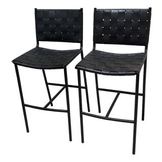 Mermelada Estudio for Cb2 Woven Leather Counter Stools, Pair For Sale
