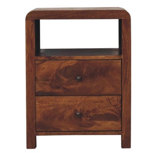 Chestnut-Finish Mango Wood Curved Nightstand For Sale