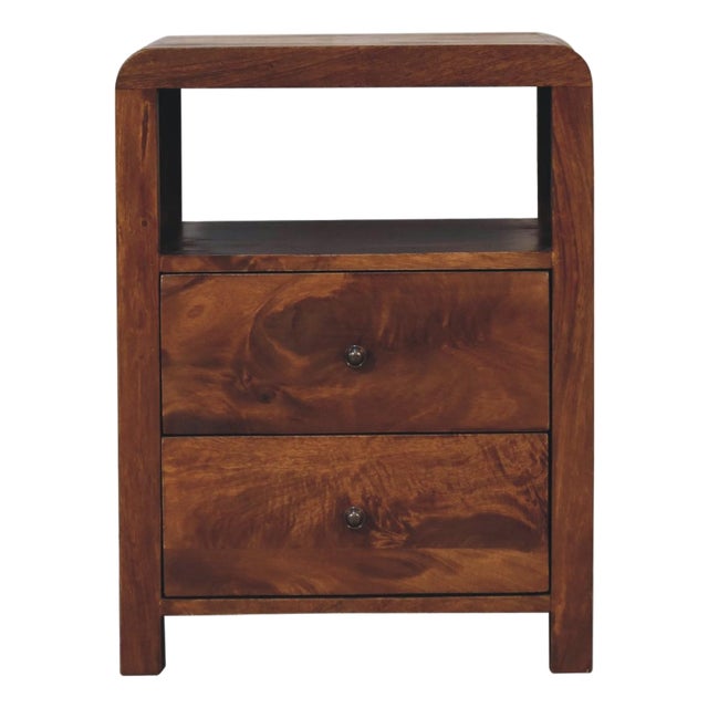 Chestnut-Finish Mango Wood Curved Nightstand For Sale