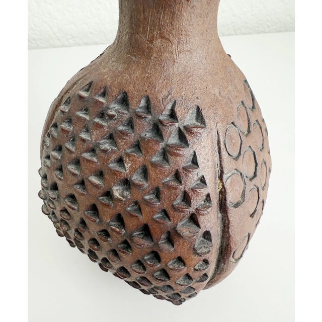 Brown 1970's Brutalist Stoneware Vase For Sale - Image 8 of 10