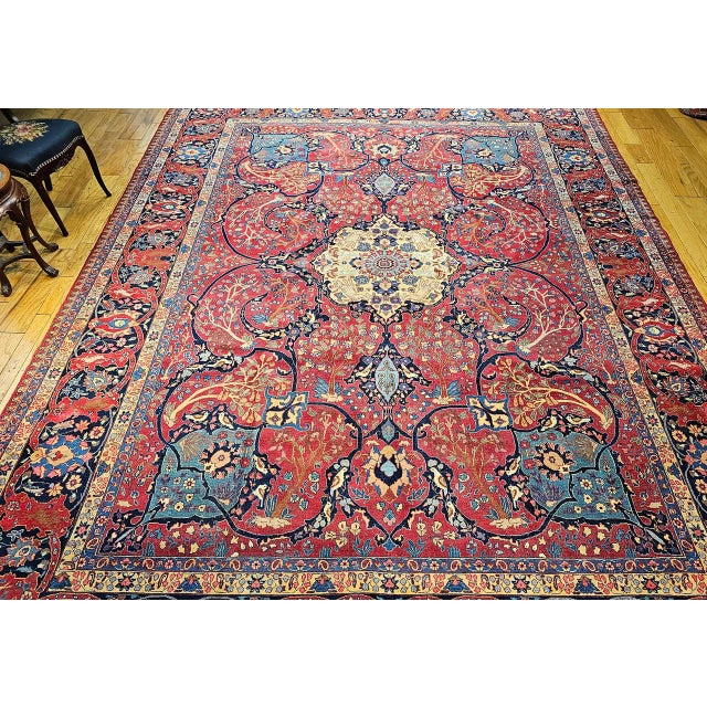 Vintage Persian Tabriz Rug, Hand-Knotted Wool, Garden Floral Pattern, Crimson & Turquoise, 11x15 For Sale - Image 10 of 18