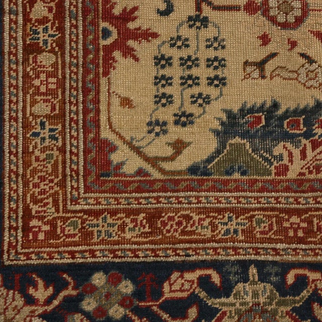 Late 19th Century Antique Kayseri Beige and Blue Wool Rug For Sale - Image 5 of 6