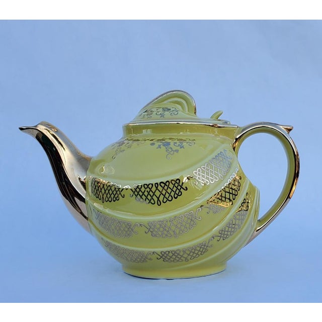 Hall Ceramics 1960s Canary Yellow Teapot With 24k Gold Gilding "Made in u.s.a" by Hall Ceramics For Sale - Image 12 of 17