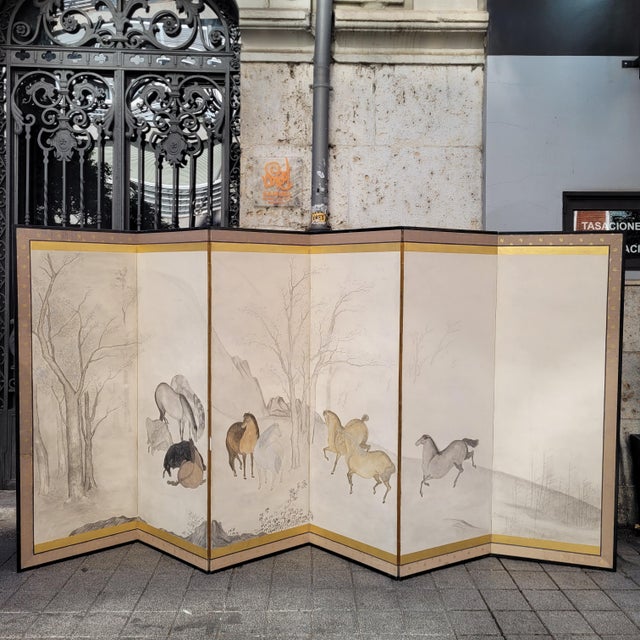 Edo Period Kano School Byôbu Screen with Wild Horses, Japan, 19th Century For Sale - Image 4 of 18