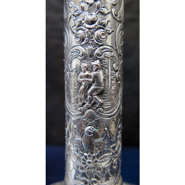 Metal Early 20th Century Silver-plate Candlesticks with Continental Design - A Pair For Sale - Image 7 of 12