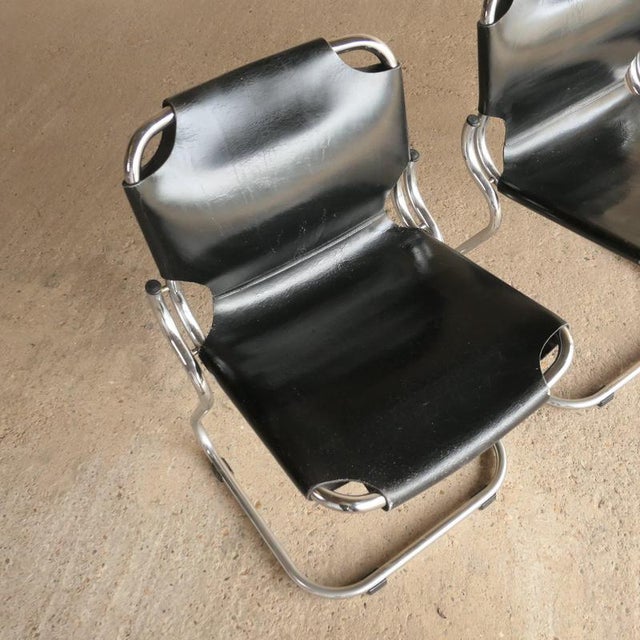 Leather & Chrome Dining Chairs, 1970s, Set of 4 For Sale - Image 4 of 18