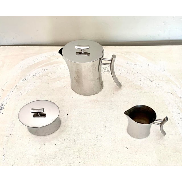 Early 21st Century Sambonet Italy Bamboo Stainless Steel Coffee Set - 3 Piece Set For Sale - Image 5 of 13