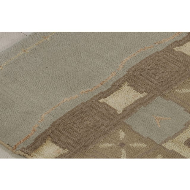 2010s Rug & Kilim’s Custom Art Deco Geometric Blue and Beige Wool and Silk Runner For Sale - Image 5 of 9