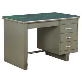 Writing Desk in Enamelled Metal and Leatherette, 1960s For Sale