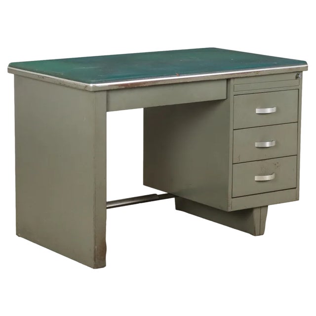 Writing Desk in Enamelled Metal and Leatherette, 1960s For Sale
