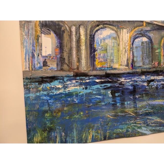 Blue Fuller Warren Bridge, Abstract Expressionist, Mixed Media on Canvas, Marsha Glazière For Sale - Image 8 of 10