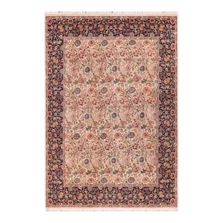 Shabby Chic Floral 1990's Pak-Persian Ivory/Blue Wool Rug - 9'1'' X 12'7'' For Sale