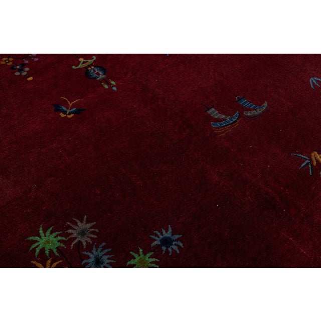 8 X 10 Antique Handmade Chinese Art Deco Wool Rug in Red With Traditional Design For Sale - Image 12 of 12