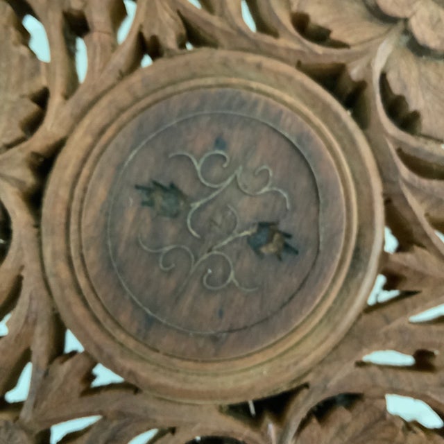 Early 20th Century Carved Indian Folding Floral Tabouret Drinks Table With Floral Medallion For Sale - Image 9 of 12