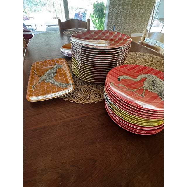 West Elm Melamine Plates With Colorful Geometric Prints & Animal Illustrations by Artist Rachel Kozlowski From 2013 Collaboration - Set of 35 For Sale In Los Angeles - Image 6 of 10