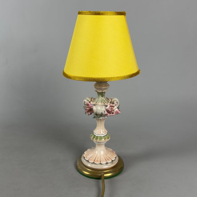 Rococo Rococo Style Porcelain Table Lamp with Flower Relief from Bassano, 1970s For Sale - Image 3 of 12
