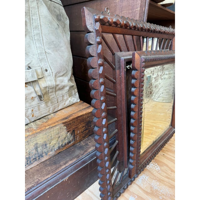 Late 19th Century Antique 19th Century Tramp Art Large Wooden Mirror, 1800s For Sale - Image 5 of 12