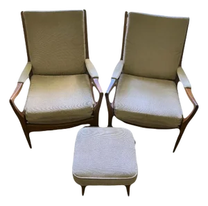 Mid-20th Century Armchairs and Footstool by Samuel Parker for Parker Knoll, England - Set of 3