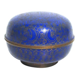 1900 Chinese Dark Blue Enamel Ovoid Box For Sale