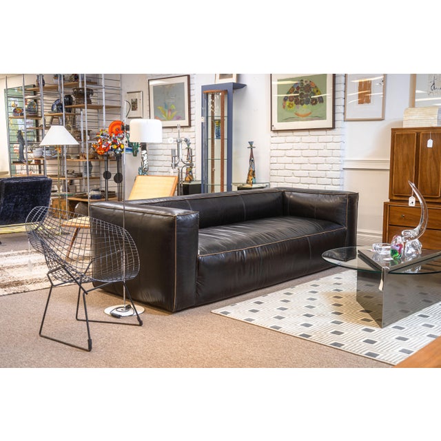 Contemporary Contemporary Modern Four Hands Nolita Reverse Stitch Black Leather Sofa For Sale - Image 3 of 6