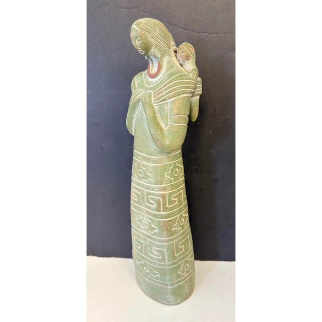 Beautiful 14 inch sculpture of mother with baby on back that appears to be Mesoamerican A gorgeous statement piece I offer...