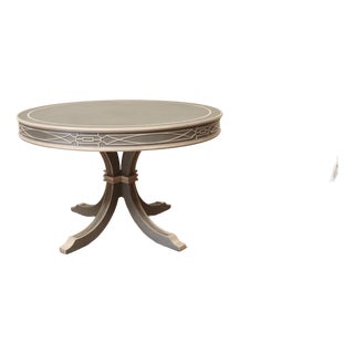 48" Round Blue and Light Gray Center Table With Fret Apron by Theodore Alexander Morning Center Table Ta55007 For Sale