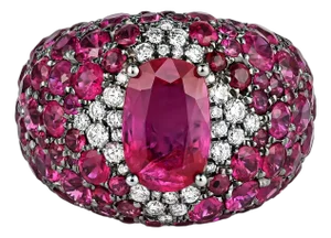 11 Carat Oval Cut Burma Pink Ruby & Diamond Cluster Dome Ring, Size 7