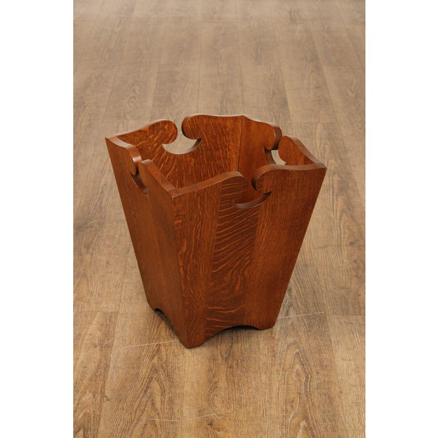High Quality American Made, Solid Oak Vintage Waste Can By Stickley, Number 35 Fayetteville Finish