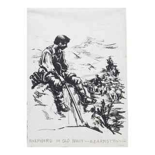 Spanish Shepherd Lithograph by A. E. Armstrong For Sale