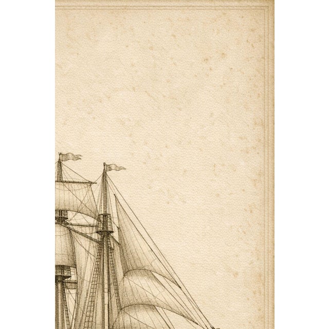 Brown Antique Sailing Ship Study, Minimalist Nautical Art Print, 24″ × 36″ For Sale - Image 8 of 8