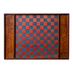 American Folk Art Silk Woven Birdseye Maple Chess & Checkers Board, c.1880