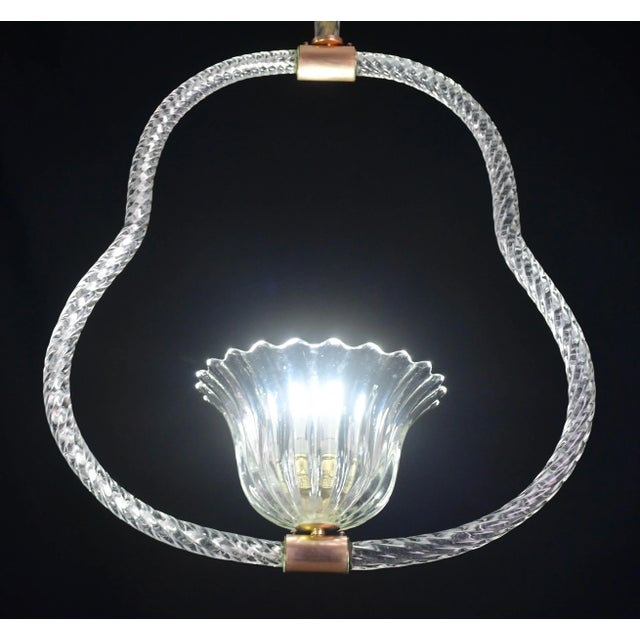 Glass Elegant Art Decò Barovier & Toso Pendant Light Chandelier Murano Glass, 1950s For Sale - Image 7 of 11